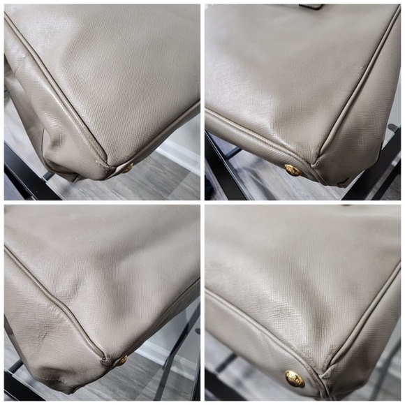 Authentic PRADA 2 Tone Saffiano Lux Large Double Zip Tote Bag Beige - Picture 5 of 10